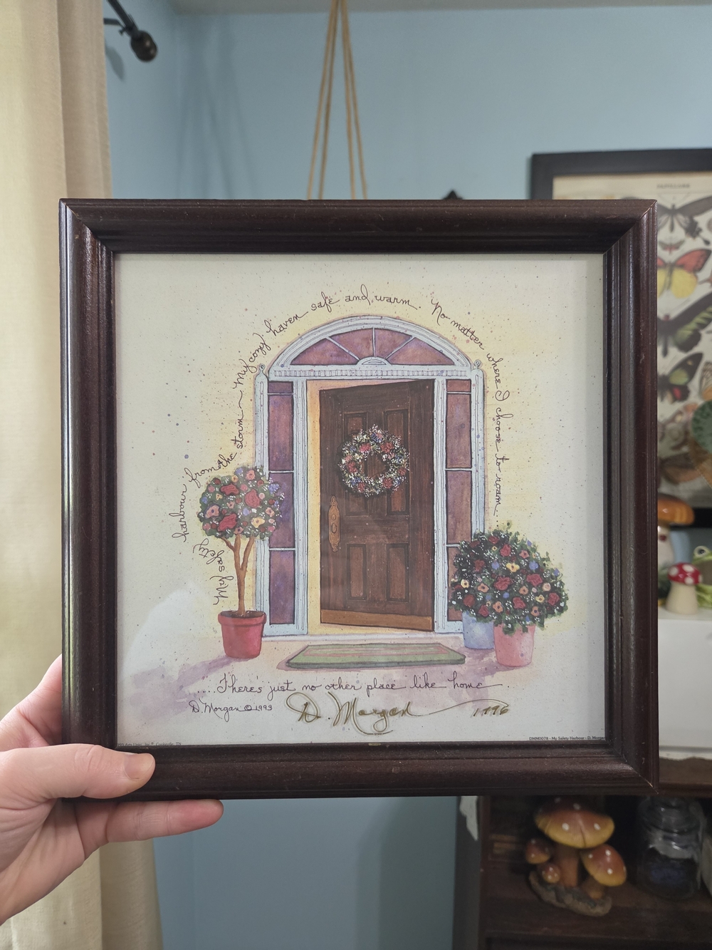 Vintage 90s D. Morgan Framed Watercolor Print My Safety Harbour Floral Doorway